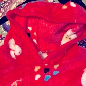 Plush super soft fleece pink bunny hoodie and bottom pajamas or loungewear. S/M